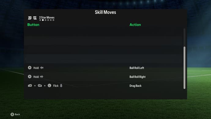 menu list of 2 star skill moves