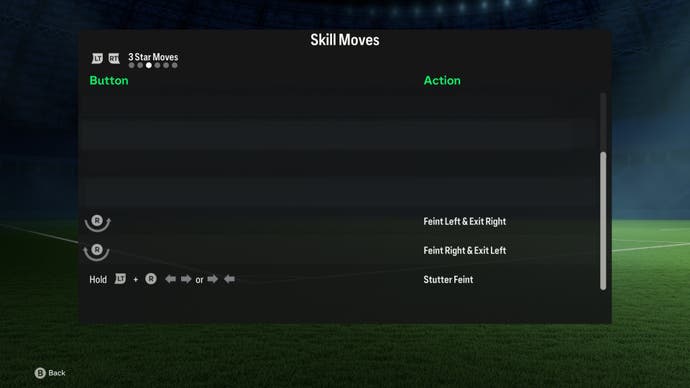 menu list of 3 star skill moves