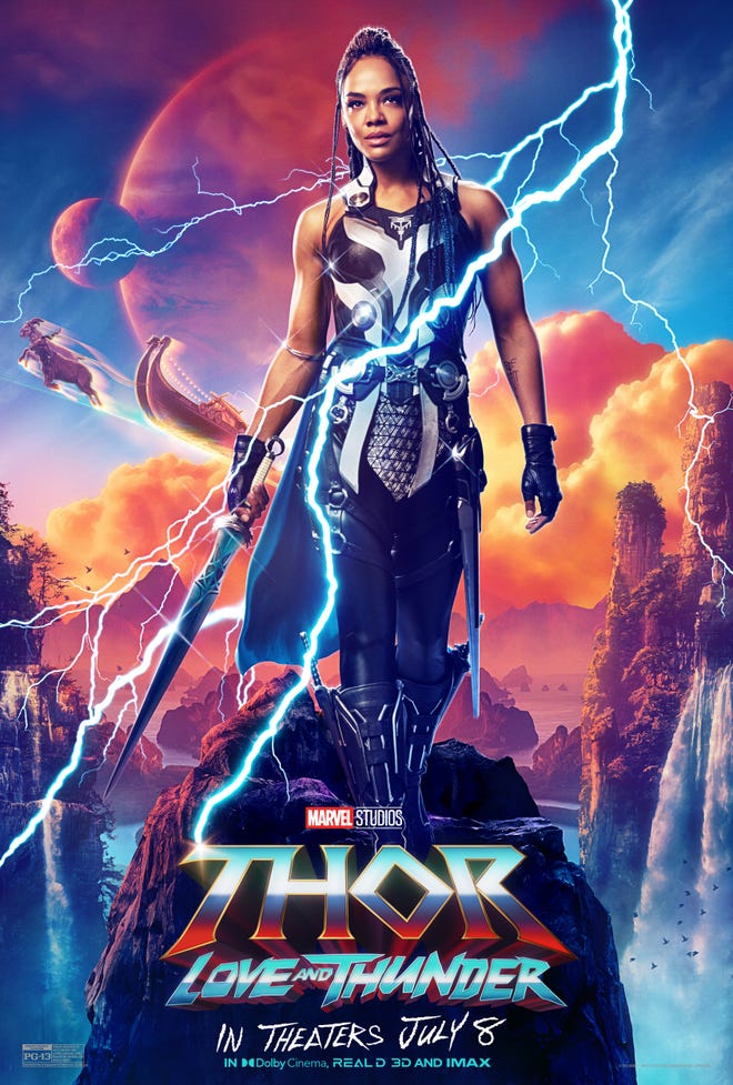Character poster showing Tessa Thompson as Valkyrie in Love and Thunder