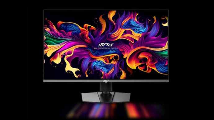 The MSI MEG 321URX gaming monitor against a black background.