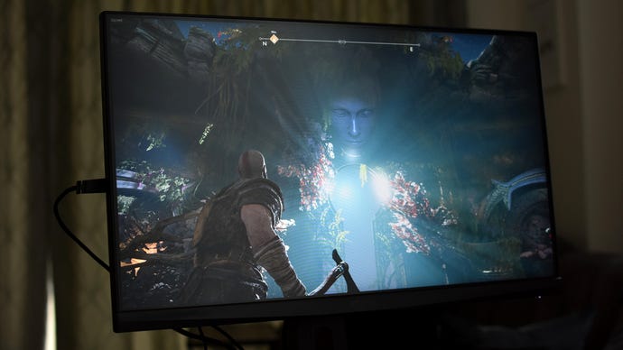 God of War running on the MSI Oculux NXG253R gaming monitor.