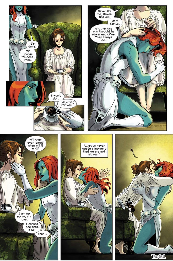 Mystique and Destiny kiss in "The Gray Ladies."