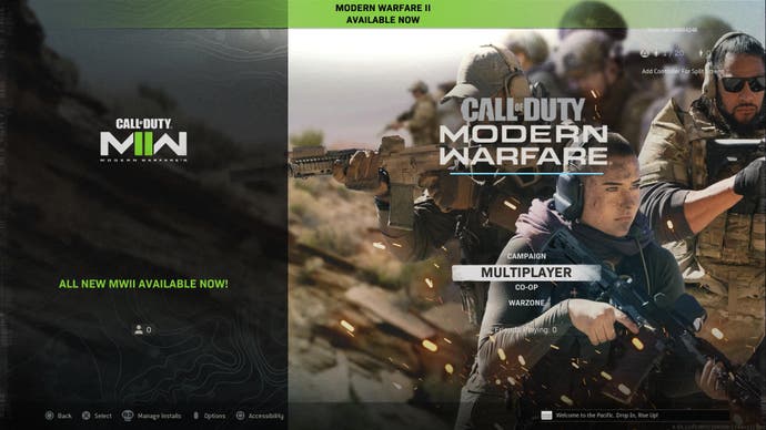 The Modern Warfare (2019) menu post-Warzone.