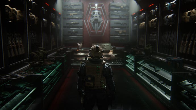 A screenshot of the armory in Modern Warfare 3, showing the game's various weapons, armour, and attachments.