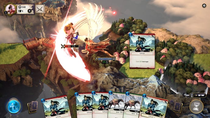 A winged samurai warrior fights a monster in Mahokenshi