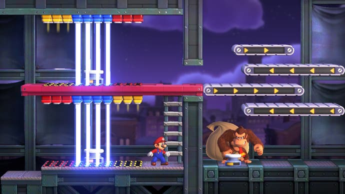 ماریو در یک باس فایت با گیت های لیزری با Donkey Kong روبرو می شود