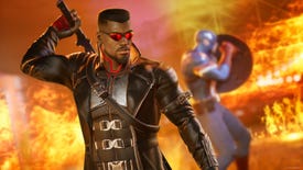 Blade and Captain America are surrounded by fire in Marvel's Midnight Suns