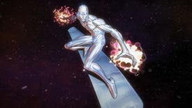 Key art from Marvel Snap's Power Cosmic update showing the Silver Surfer riding through space