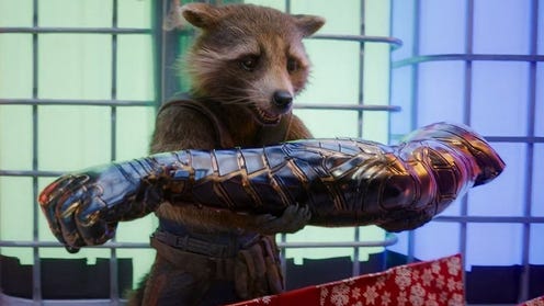 Rocket receives a present in The Guardians of the Galaxy Holiday Special