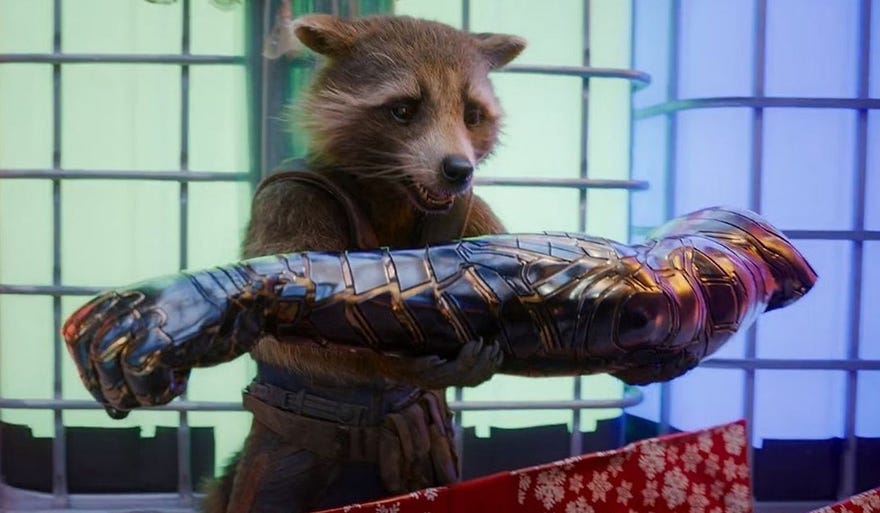 Rocket receives a present in The Guardians of the Galaxy Holiday Special