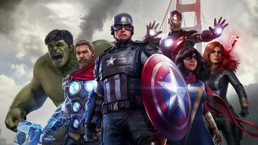 Key art from Crystal Dynamics' Marvel's Avengers showing the Avengers team