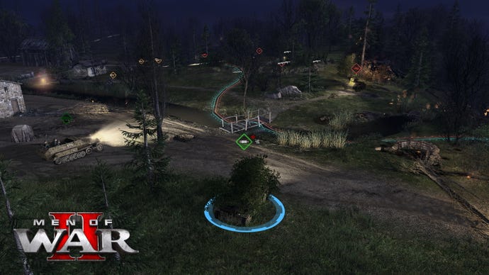 Tanks hide in cover at night in Men of War 2