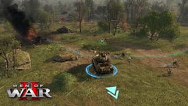 Tanks and soldiers fight on a grassy battlefield in Men Of War 2