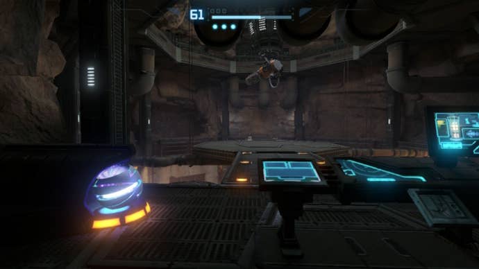 Samus boosts a morph ball to control a cannon in Metroid Prime Remastered