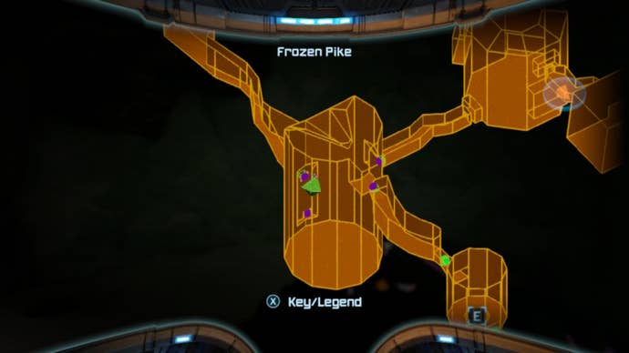 A map of Frozen Pike in Metroid Prime Remastered