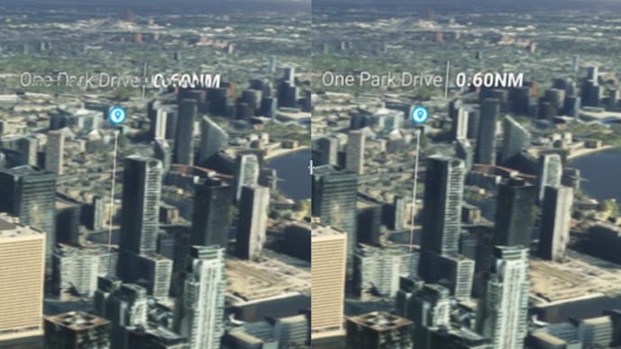 A comparison image showing DLSS 3 generated vs real rendered frames in Microsoft Flight Simulator.