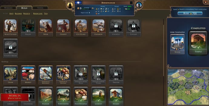 The building menu in Millennia