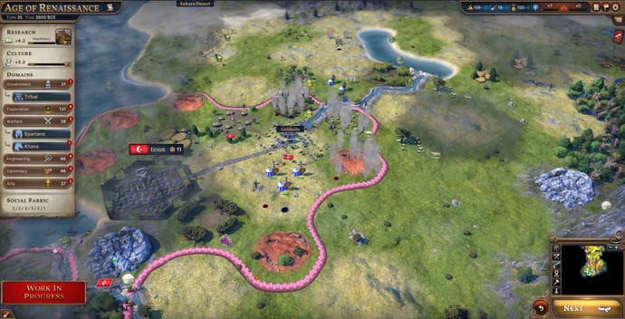 An overhead map view of a pillaged town in Millennia