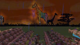 A screenshot from Minecraft showing a music video of Toto's Africa, created by Stacinator using note and command blocks.