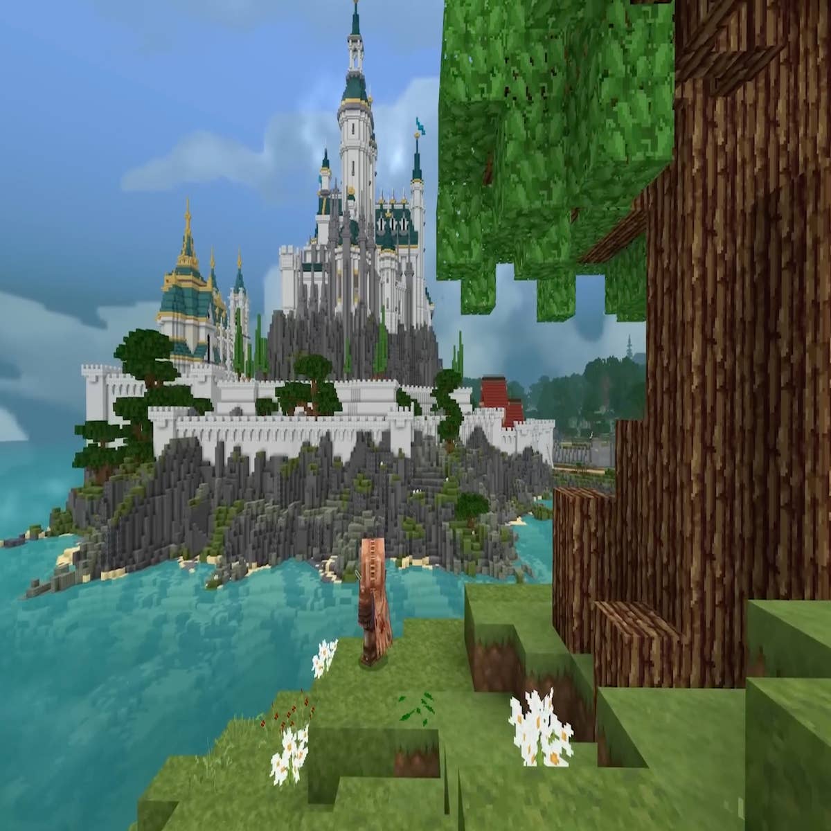 Remade a castle I built in minecraft classic! Second photo is the