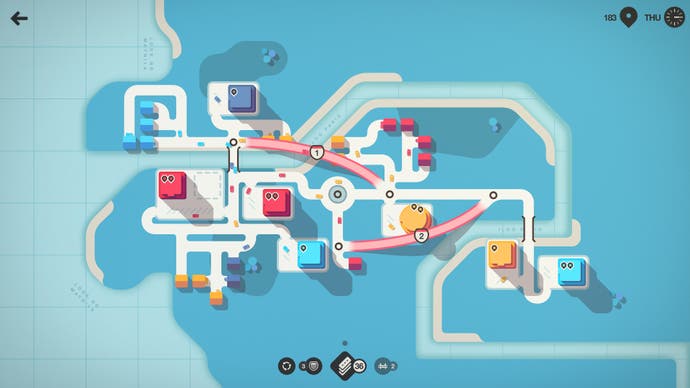 A thriving city with two separate motorways, seen from above and in abstract in Mini Motorways