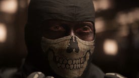 Modern Warfare 2 image showing Ghost pulling on a cloth version of his iconic skull mask.