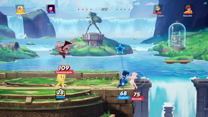 A tense 2v2 match in Multiversus.