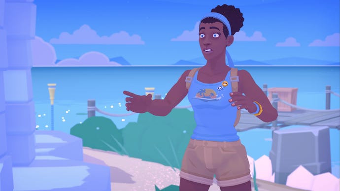A close up of hero Alex looking shocked on a beach in Mythwrecked: Ambrosia Island