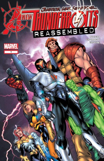 Cover of Thunderbolts reassembled comic featuring the Thunderbolts team