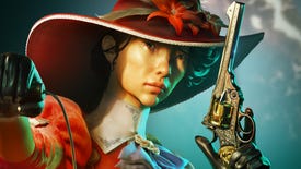 Key art from Inflexion Games' shared-world survival game Nightingale showing a person in a red hat and dress holding a smoking revolver