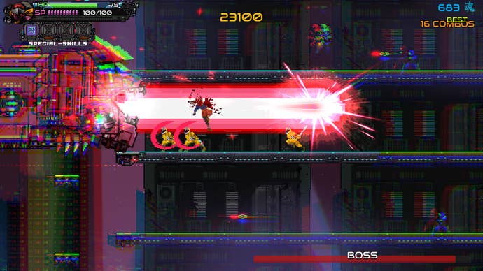 Ninja Issen screenshots featuring lasers, ninjas and pixel art.