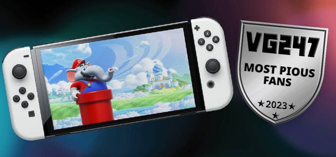 Alt Awards 2023 promo image showing Mario Wonder on a Nintendo Switch