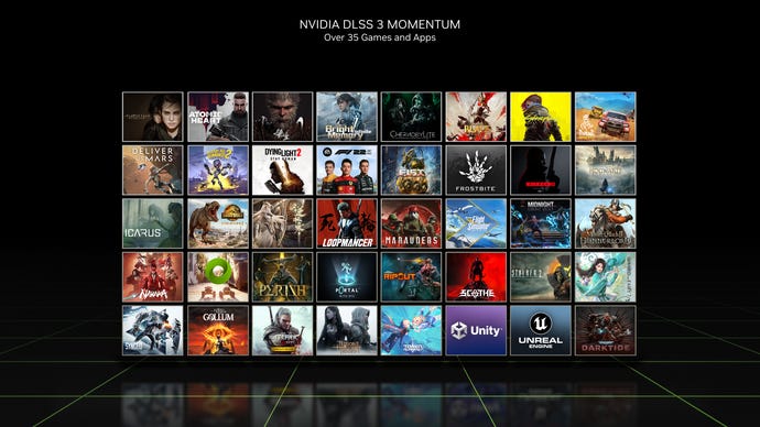 En collage, der viser de indledende spil til støtte for NVIDIA DLSS 3
