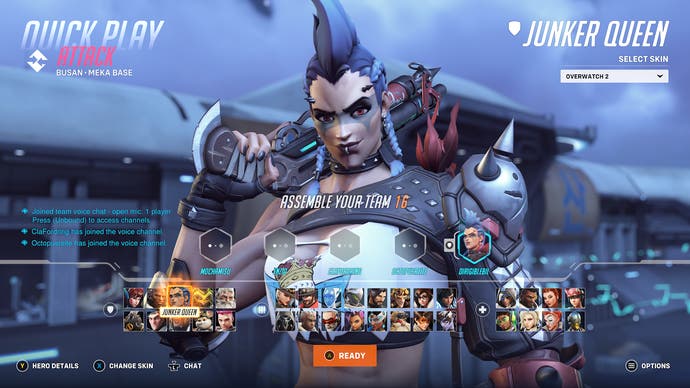 Overwatch 2 review - locking in Junker Queen on the character select screen