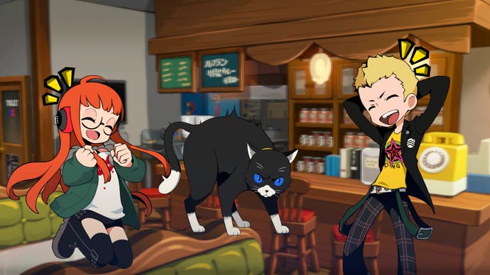 Futaba, Morgana and Ryuji in Persona 5 Tactica conversation