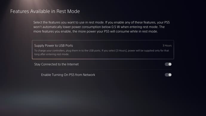 Zrzut ekranu opcji zasilania PlayStation 5, jak widać w menu na maszynie
