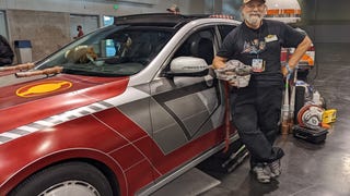 Shawn Crosby with his car decorated as Han Solo's Starfighter