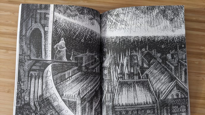 Fiziksel oyun kılavuzunda The Banished Vault'un manastırının iki katına yayılmış bir resmi