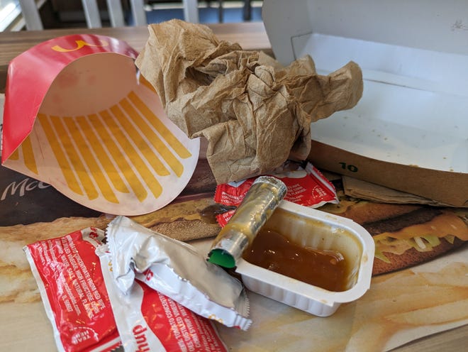 Photograph of a finished McDonald's meal