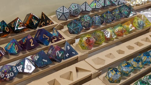 Photograph of dice on display