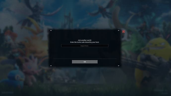 The invite code enter screen in Palworld.