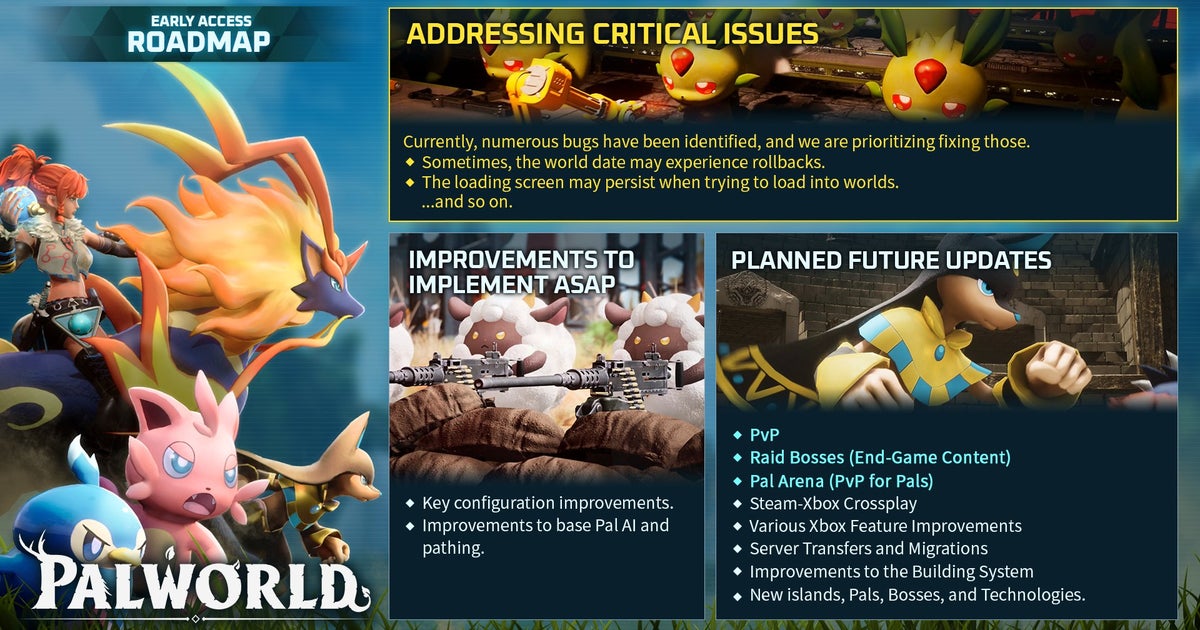 Palworld updates will add PvP arenas, Raid bosses, new islands, server