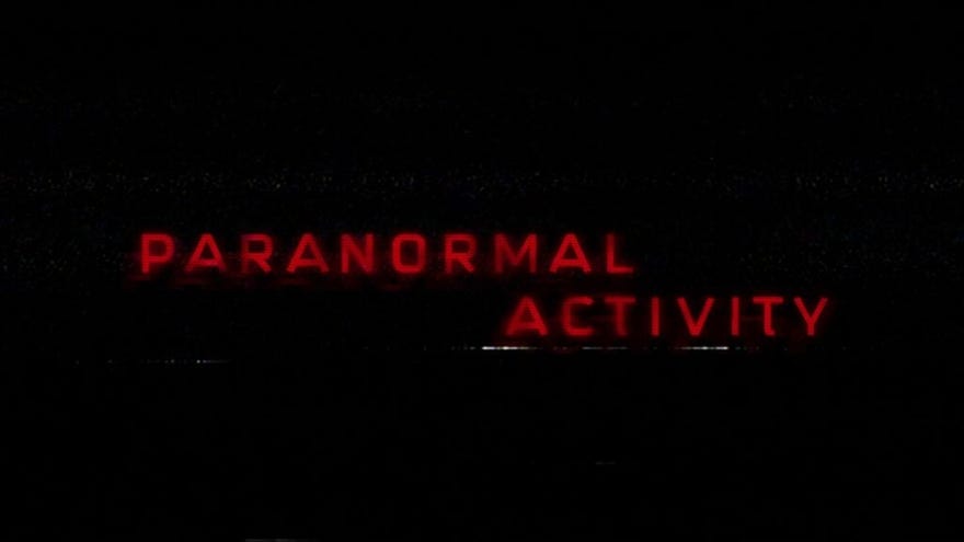 The Paranormal Activity logo text in red font on a black background