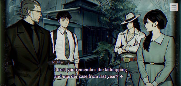 Tetsuo, Jun, Richter and Harue meet on the street, and their investigations overlap in a surreal vision. Richter alerts two police officers to the kidnapping/murder case involving Haru's son.