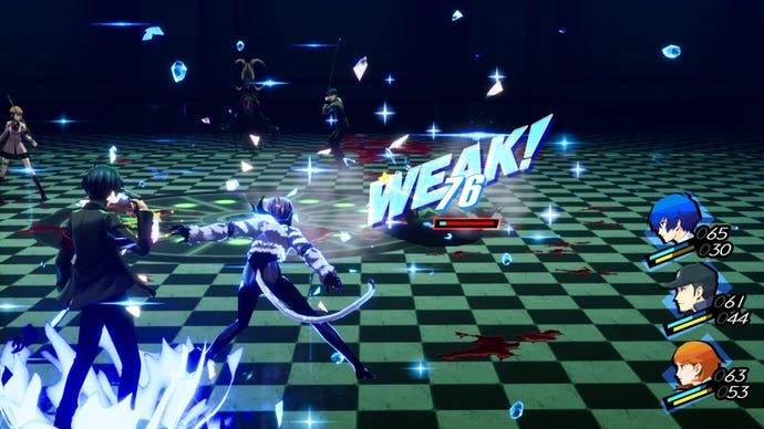 Inflicting a "Weak!" status effect on an enemy in Persona 3 Reload.