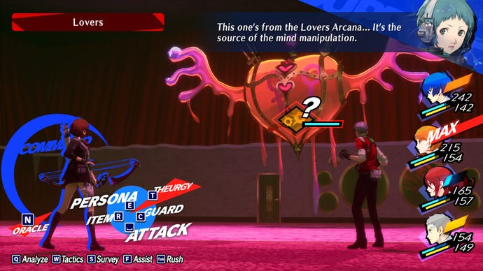 Taking on a horrible heart boss in Persona 3 Reload.