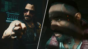 Split image featuring Idris Elba and Keanu Reeves' characters in Cyberpunk 2077: Phantom Liberty