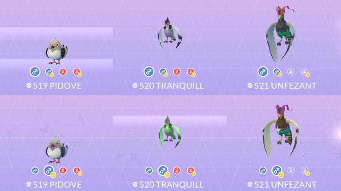 Pidove family with shinies