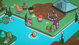 A busy riverside campsite in Pine Hearts.