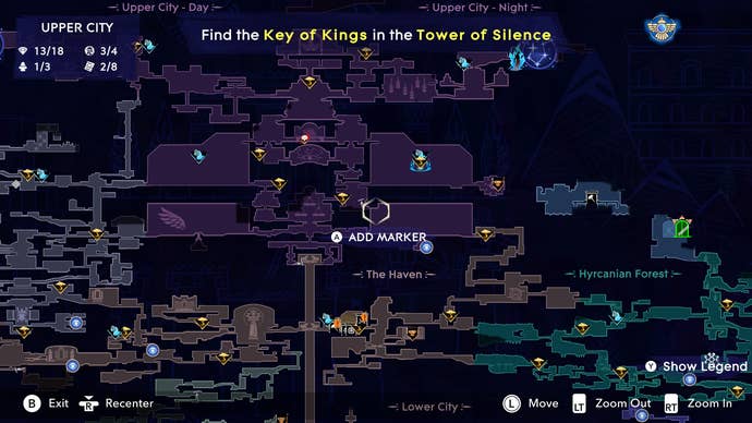 The map from Prince of Persia: The Lost Crown, featuring many branching paths and biomes